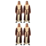 4x Adult Shepherd Costume Bulk Pack - Nativity Robe, Headpiece & Belt Set (S/M & L/XL)