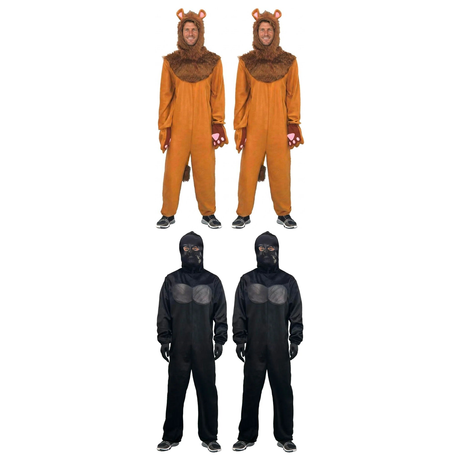 Jungle Animals Group Costume Set - 2x Lion + 2x Gorilla Jumpsuits (Halloween & Fancy Dress)
