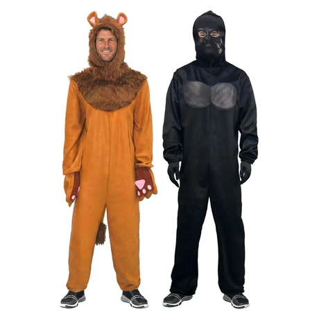 Lion & Gorilla Jungle Couples Costume Set - Animal Onesie Halloween Fancy Dress