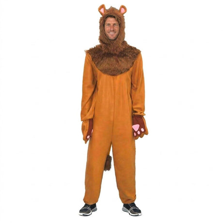 Adult Brown Lion Costume - Jumpsuit, Hood, Tail & Gloves Set (S/M & L/XL)