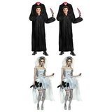 Zombie Group Costume Set - 2x Headless Zombie + 2x Corpse Bride (Halloween & Fancy Dress)