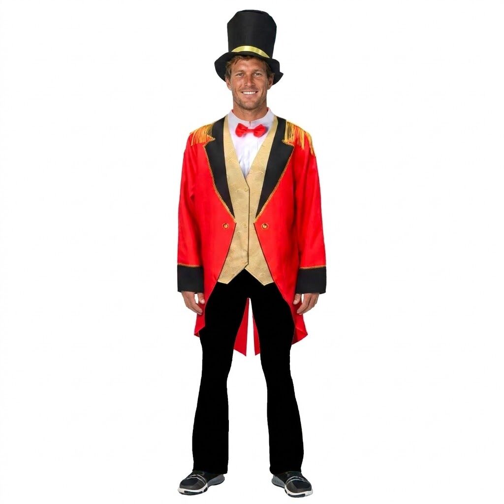 Adult Ringmaster Costume - Red Circus Jacket & Top Hat (S/M & L/XL)