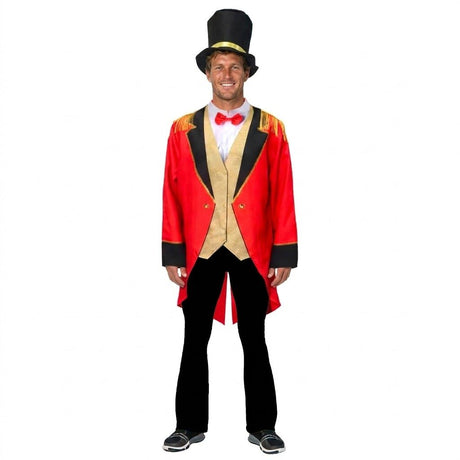 Adult Ringmaster Costume - Red Circus Jacket & Top Hat (S/M & L/XL)