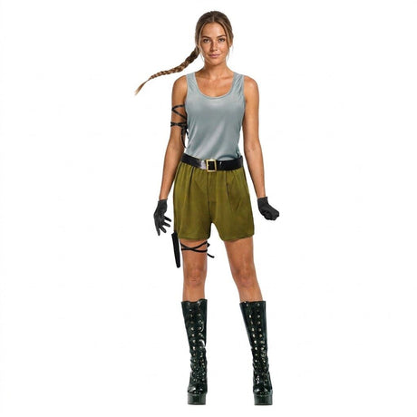 Adult Womens Adventurer Girl Costume - Top, Shorts, Holster & Gloves Set (XS/S & M/L)