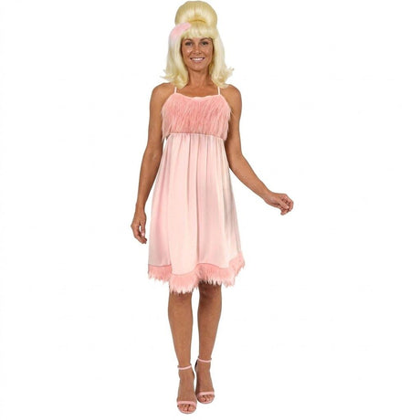 Adult Pink Fluffy Dress Costume 60s Retro Babydoll