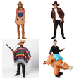 Wild West Group Costume Set - 4pc Cowgirl, Cowboy Jacket, Bandit Poncho & Inflatable Bull Rider (Halloween & Fancy Dress)