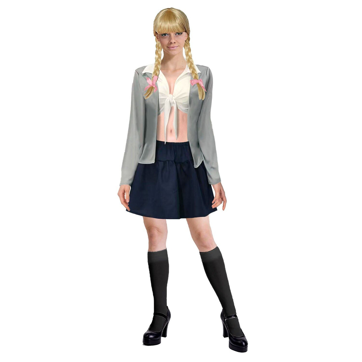 Adult Singer School Girl Costume - Top, Skirt, Stockings & Ribbons Set (XS/S & M/L)