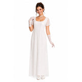 Womens White Lace Regency Costume - 1800s Empire Waist Gown (Halloween & Fancy Dress)