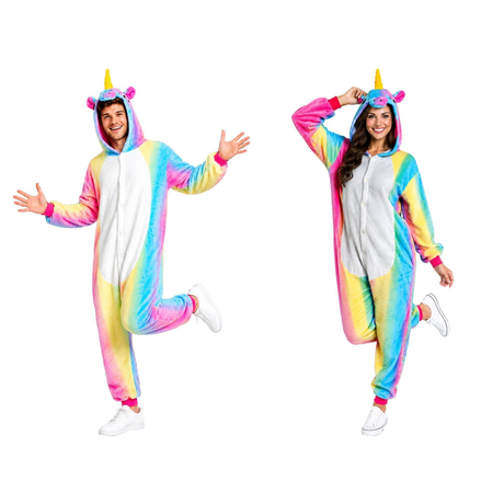 Rainbow Unicorn Couples Costume Set - 2x Adult Kigurumi Onesies (Halloween & Fancy Dress)