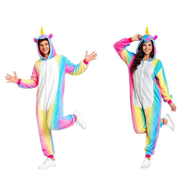 Rainbow Unicorn Couples Costume Set - 2x Adult Kigurumi Onesies (Halloween & Fancy Dress)