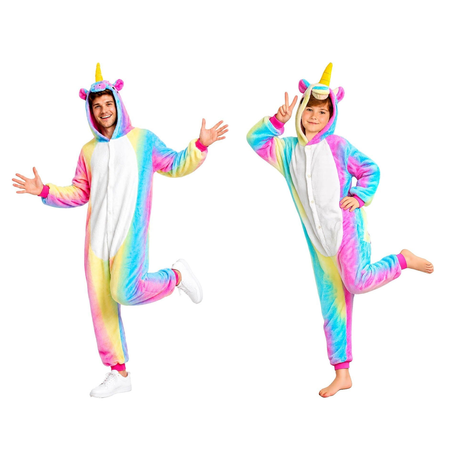 Rainbow Unicorn Family Costume Set - Adults & Kids Kigurumi Onesie Halloween Fancy Dress