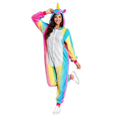 Adult Rainbow Unicorn One-Piece Costume - Kigurumi Jumpsuit/Pyjamas (Halloween & Fancy Dress)