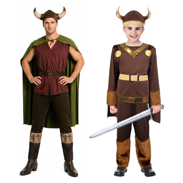 Viking Family Costume Set - Mens & Kids Norse Warrior Halloween Fancy Dress