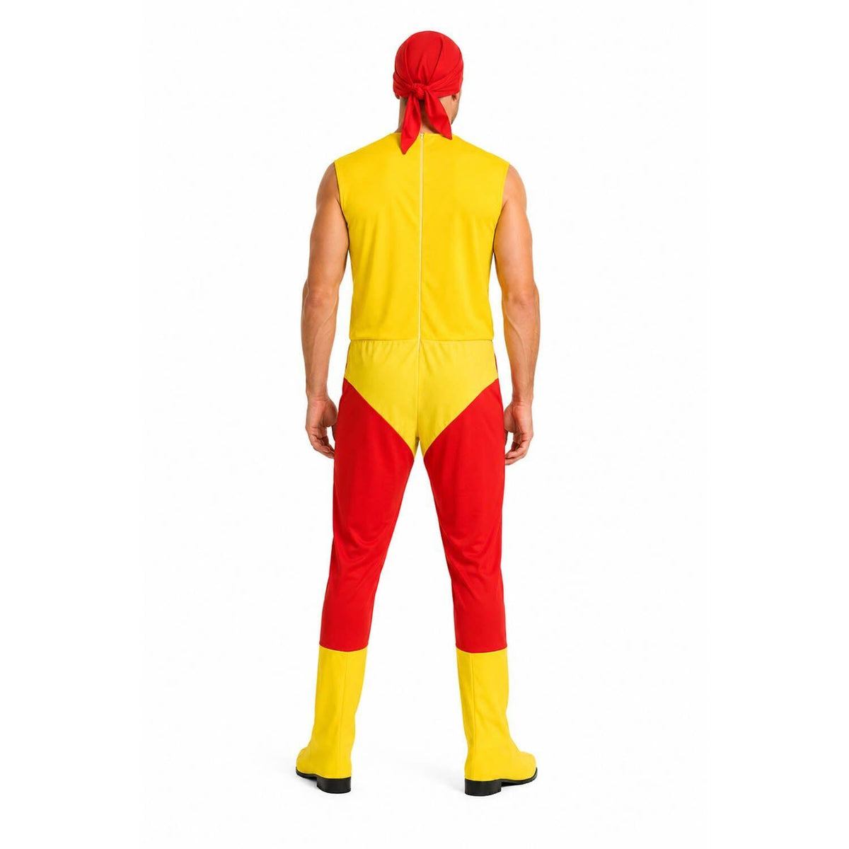Mens Hulk Wrestler Costume - Yellow & Red (80s Wrestling Fancy Dress for Halloween/Party)