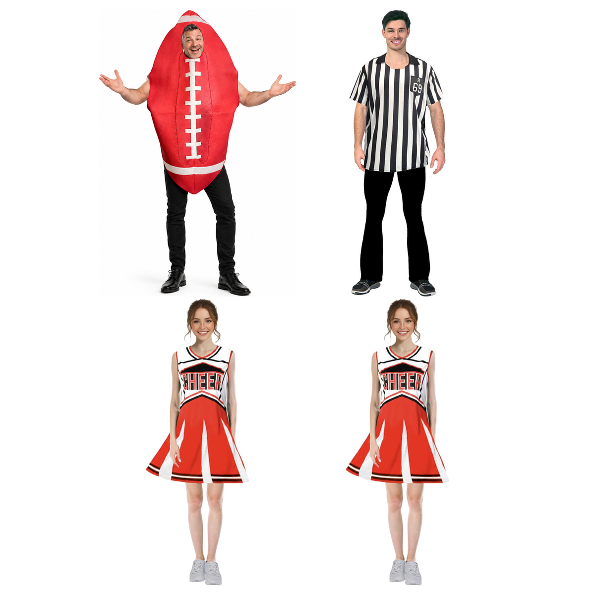 Gridiron Game Day Group Costume Set - Football, Referee + 2x Cheerleader (Halloween & Fancy Dress)