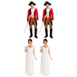 Redcoat & Regency Group Costume Set - 2x Redcoat Soldier + 2x Lace Gown (Halloween & Fancy Dress)