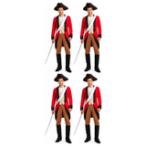 4x Adult British Red Coat Soldier Costume Bulk Pack - Colonial Redcoat (Halloween & Fancy Dress)