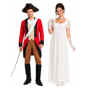 Redcoat Soldier & Regency Lady Couples Costume Set - His & Hers 1800s Halloween Fancy Dress