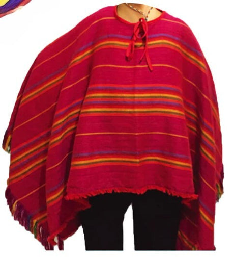 DELUXE MEXICAN PONCHO Spanish Costume Wild West Cowboy Party Bandit - Red