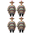4x Mens Lightweight Mexican Poncho Costume Bulk Pack - Wild West/Cowboy Bandit (Halloween & Fancy Dress)