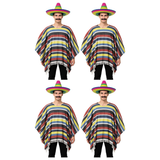 4x Mens Lightweight Mexican Poncho Costume Bulk Pack - Wild West/Cowboy Bandit (Halloween & Fancy Dress)