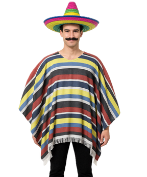 Mens Lightweight Mexican Poncho Costume - Wild West/Cowboy Bandit (Halloween & Fancy Dress)