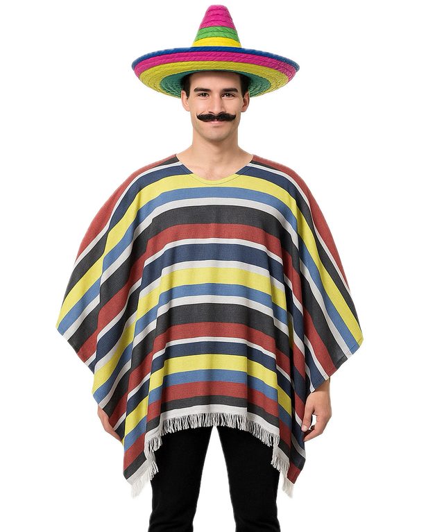 Mens Lightweight Mexican Poncho Costume - Wild West/Cowboy Bandit (Halloween & Fancy Dress)