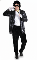 Adult Michael Mens Pop Star Costume Thriller Halloween - Black
