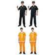 Cops & Robbers Group Costume Set - 2x Police Officer + 2x Orange Prisoner (Halloween & Fancy Dress)