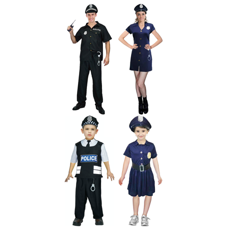 Police Officer Family Costume Set - 4pc Mens, Womens, Boys & Girls Halloween Fancy Dress