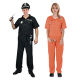 His & Hers Cop & Convict Couples Costume Set - Police Prisoner Halloween Fancy Dress