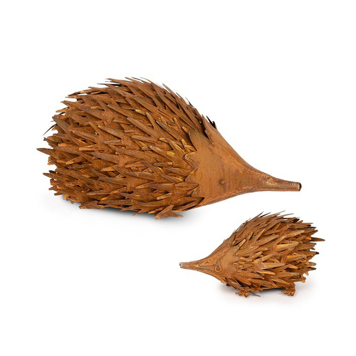 2pcs Garden Metal 13cm & 25cm Echidna Animal Sculpture Decor Set