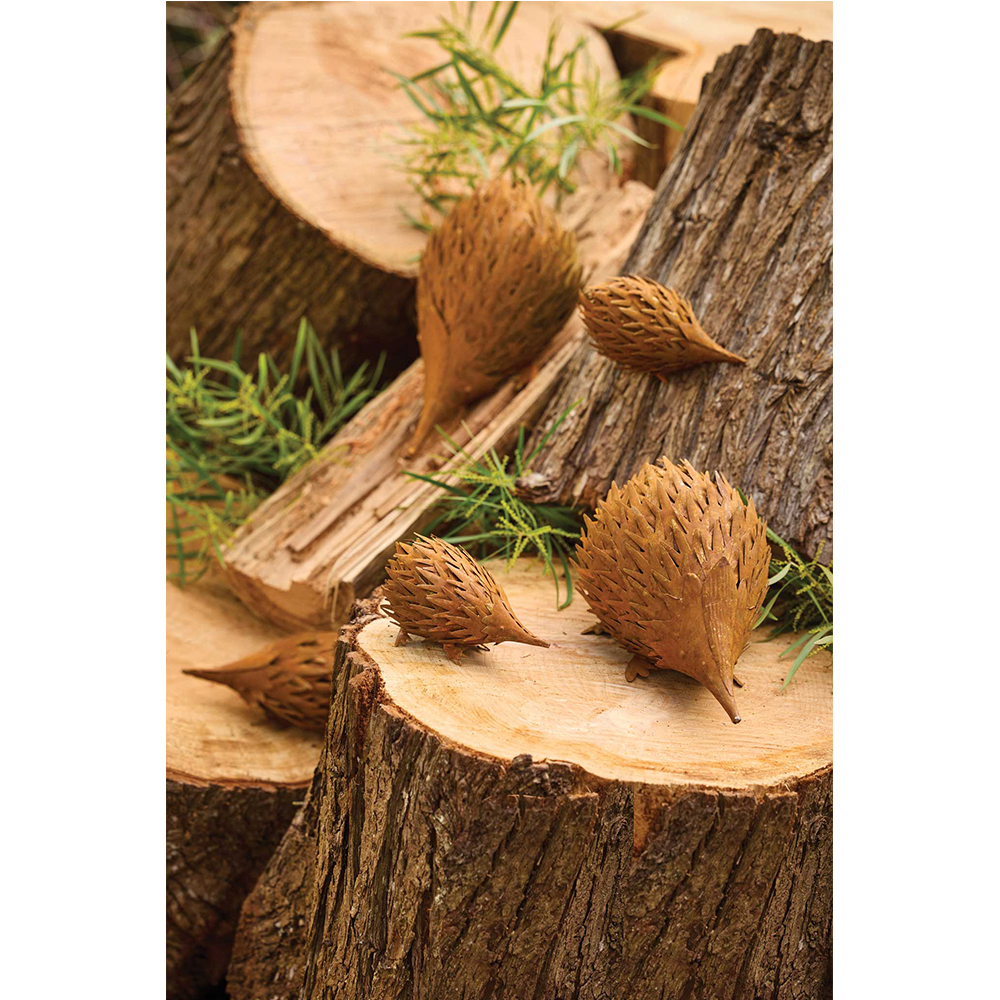 2pcs Garden Metal 13cm & 25cm Echidna Animal Sculpture Decor Set