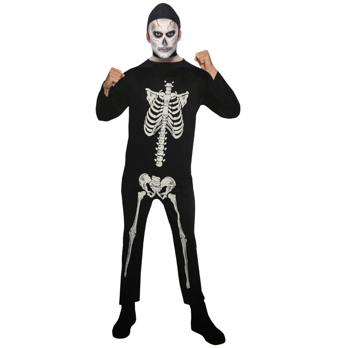 Mens Skeleton Costume - White Bones Jumpsuit (Halloween & Fancy Dress)