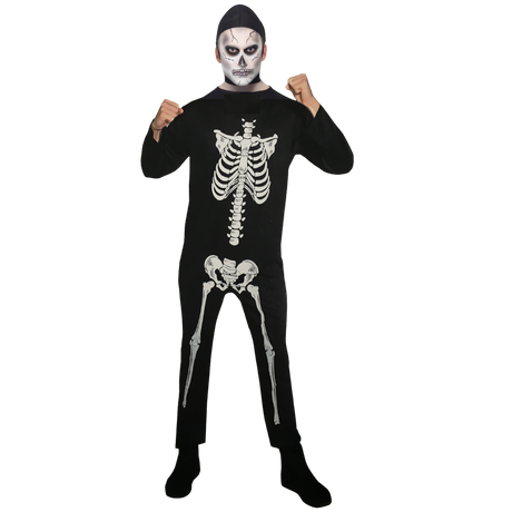 Mens Skeleton Costume - White Bones Jumpsuit (Halloween & Fancy Dress)