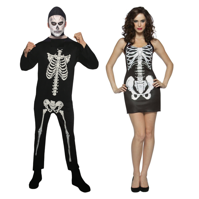 His & Hers Skeleton Bones Couples Costume Set - Halloween Fancy Dress