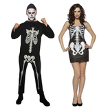His & Hers Skeleton Bones Couples Costume Set - Halloween Fancy Dress