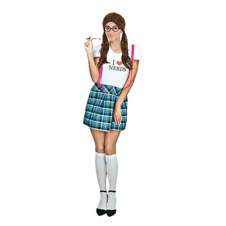 Adult Nerd Girl Costume Party Naughty Schoolgirl Geek Uniform Ladies