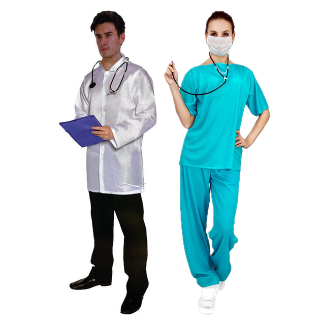 His & Hers Doctor & Nurse Couples Costume Set - Hospital Scrubs Fancy Dress
