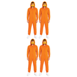 4x Adult Orange Hooded Jumpsuit Group Costume Bulk Pack - Book Week, Halloween Party & Fancy Dress Outfit