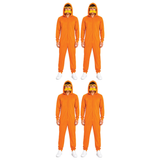 4x Adult Orange Hooded Jumpsuit Group Costume Bulk Pack - Book Week, Halloween Party & Fancy Dress Outfit