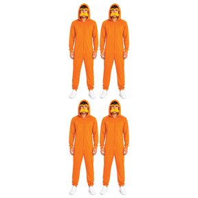4x Adult Orange Hooded Jumpsuit Group Costume Bulk Pack - Book Week, Halloween Party & Fancy Dress Outfit