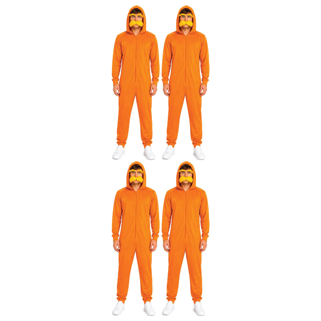 4x Adult Orange Hooded Jumpsuit Group Costume Bulk Pack - Book Week, Halloween Party & Fancy Dress Outfit