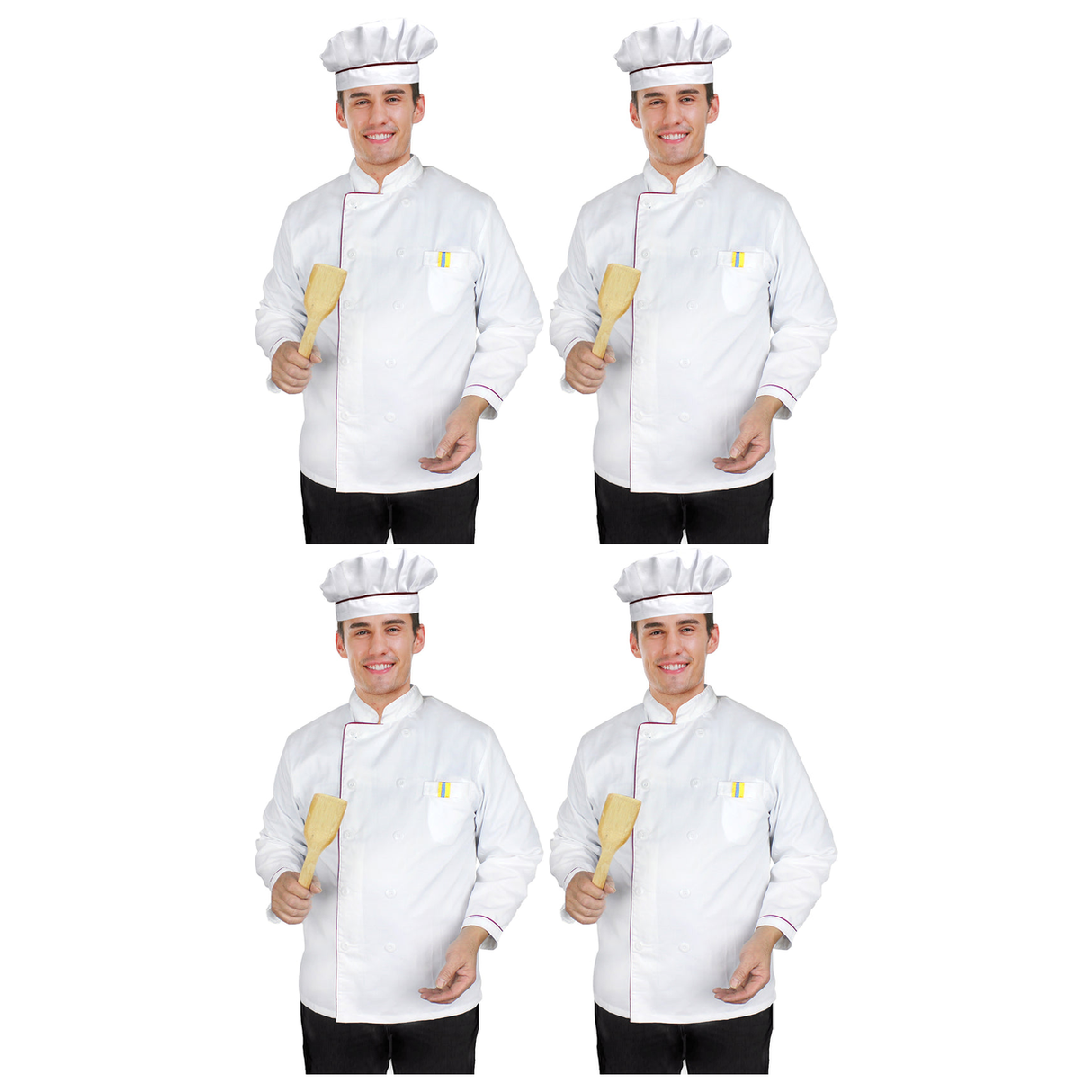 4x Adult Chef Costume Bulk Pack - Cook Apron & Hat (Halloween & Fancy Dress)