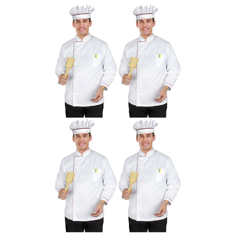 4x Adult Chef Costume Bulk Pack - Cook Apron & Hat (Halloween & Fancy Dress)