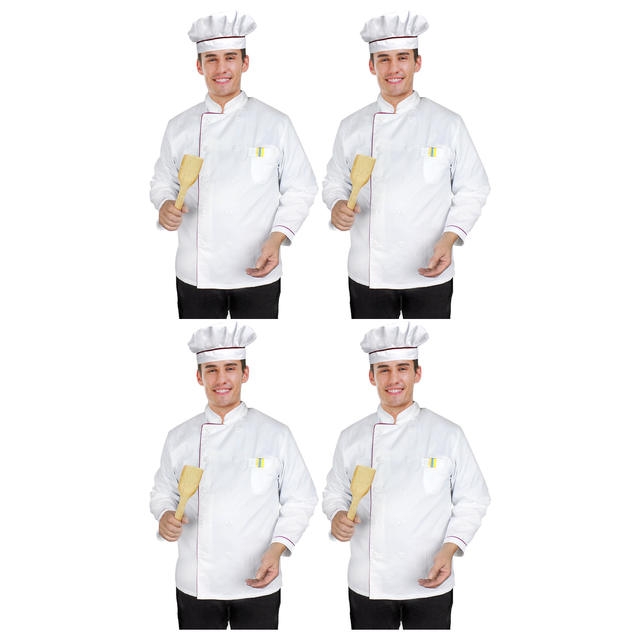 4x Adult Chef Costume Bulk Pack - Cook Apron & Hat (Halloween & Fancy Dress)