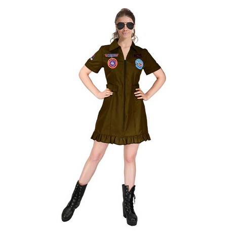 Womens AIR FORCE FIGHTER PILOT COSTUME Top Gun Space Army Costume Halloween - M/L (165-175cm Heights)
