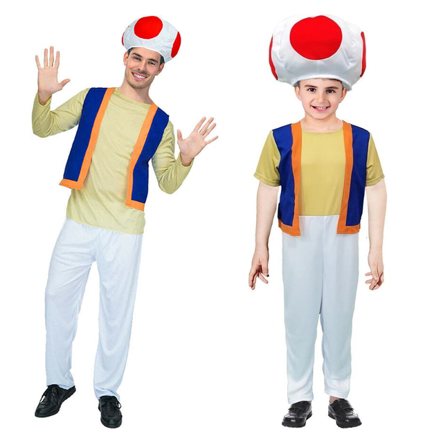 Mushroom Toad Family Costume Set - Mens & Boys Gaming Halloween Fancy Dress
