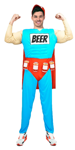 Adult Duff Man Costume - Beer Muscle Suit (Oktoberfest Halloween & Fancy Dress)