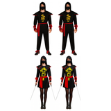 Ninja Group Costume Set - 2x Black Ninja Warrior + 2x Womens Samurai Ninja (Halloween & Fancy Dress)